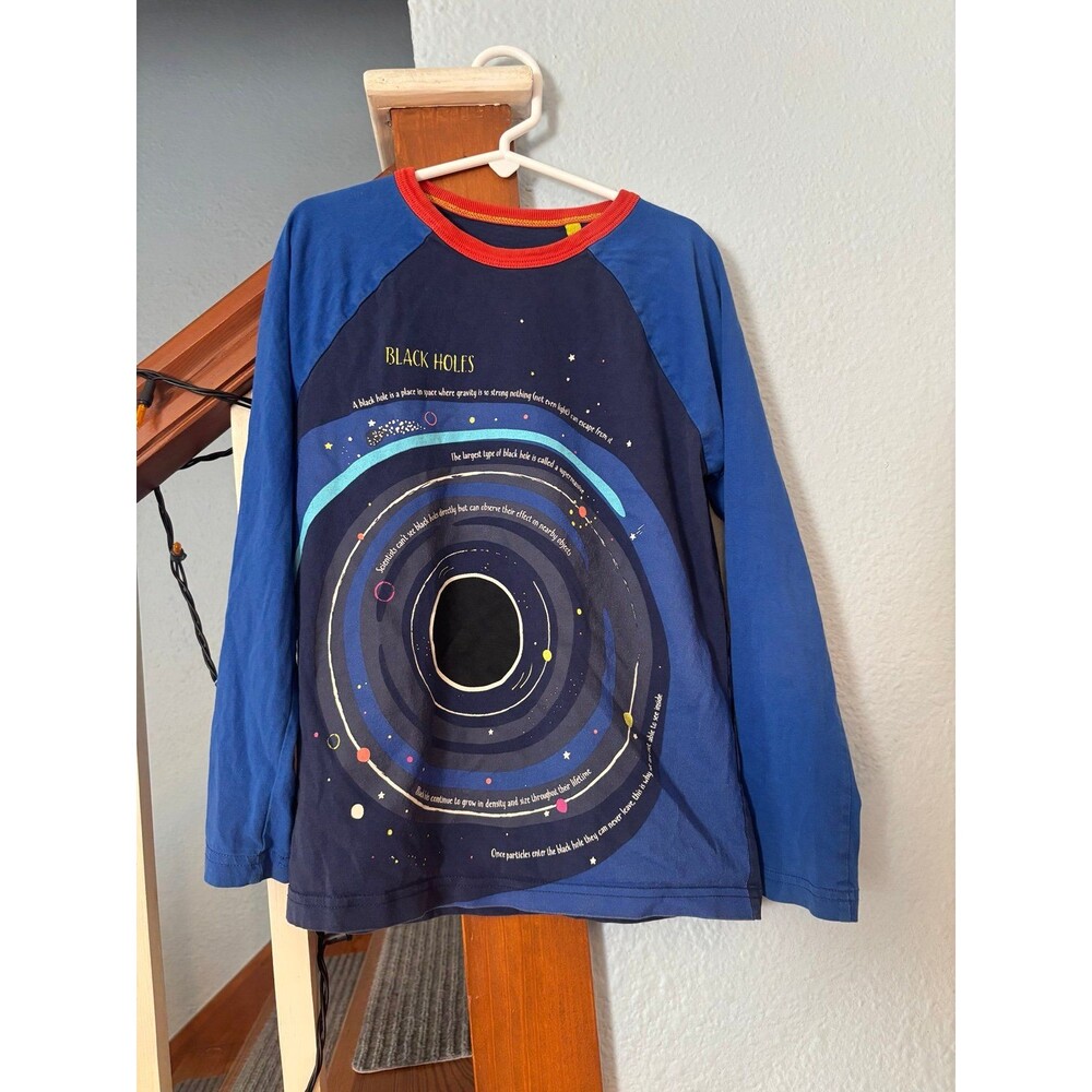 mini Boden black hole shirt 8/9 134 space educational graphic